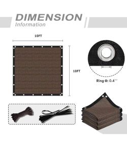 VICLLAX 90% Shade Fabric Sun Shade Cloth Privacy Screen with Grommets for Patio Garden Pergola Cover Canopy Carport 10x10 FT, Mocha