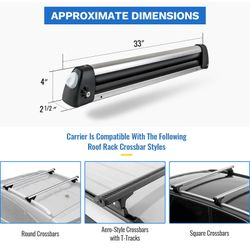 AA Products 33'' Aluminum Universal Ski Roof Rack Fits 6 Pairs Skis or 4 Snowboards, Ski Roof Carrier Fit Most Vehicles Equipped Cross Bars