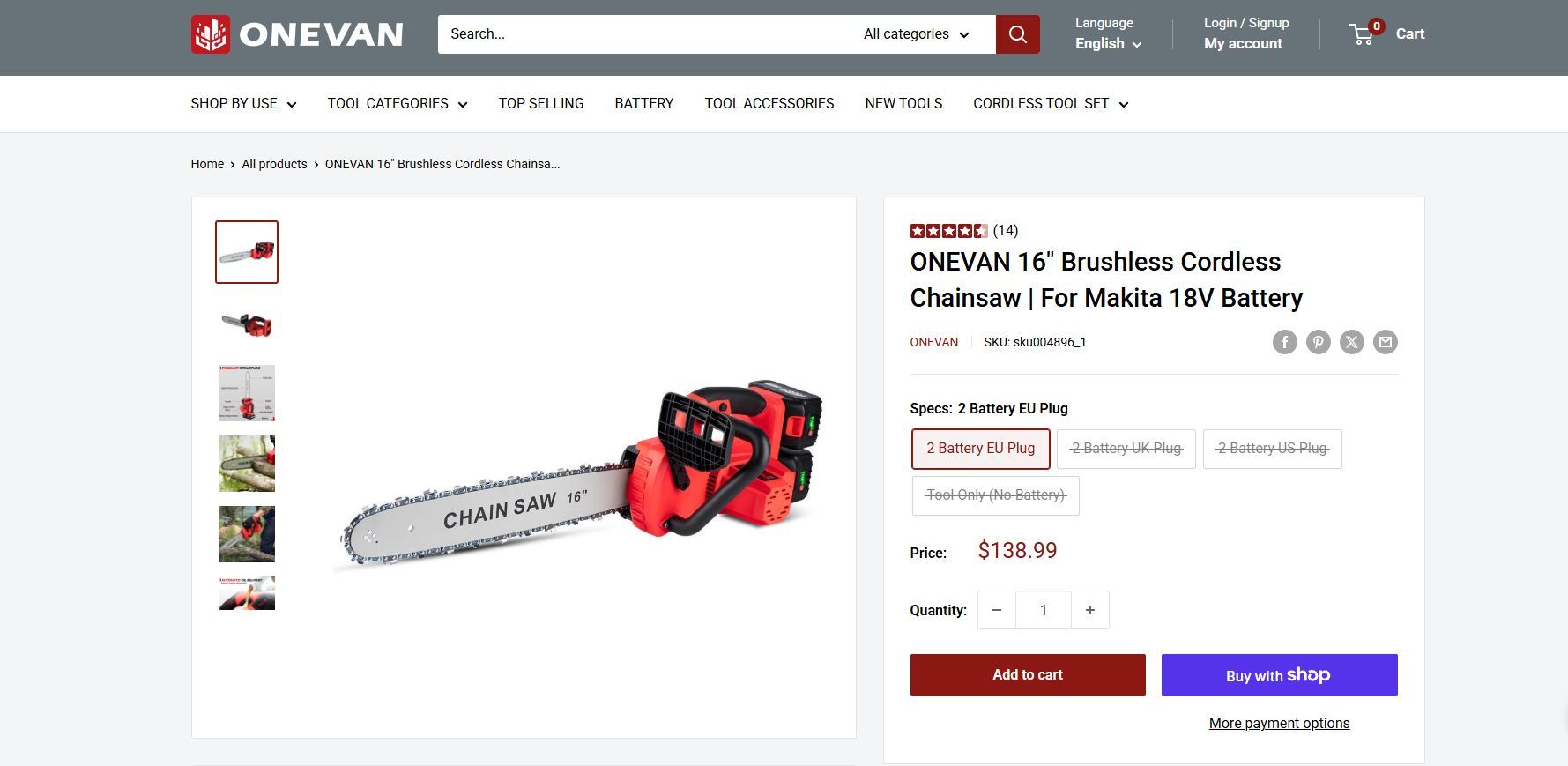ONEVAN 16" Brushless Cordless Chainsaw | For Makita 18V Battery
