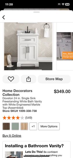 Home Decorators Collection Doveton 24 in. Single Sink Freestanding White Bath Vanity with White Engineered Marble Top (Assembled)
