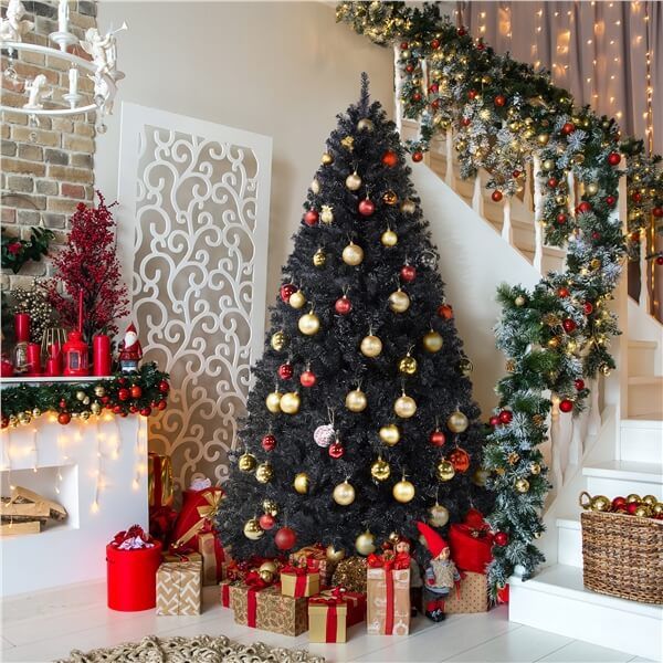 6’ Hinged Spruce Artificial Christmas Tree with Foldable Stand Lifelike Holiday Decorative Tree Black,