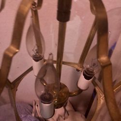 Vintage   Fixture  Glass Brass Hanging 
