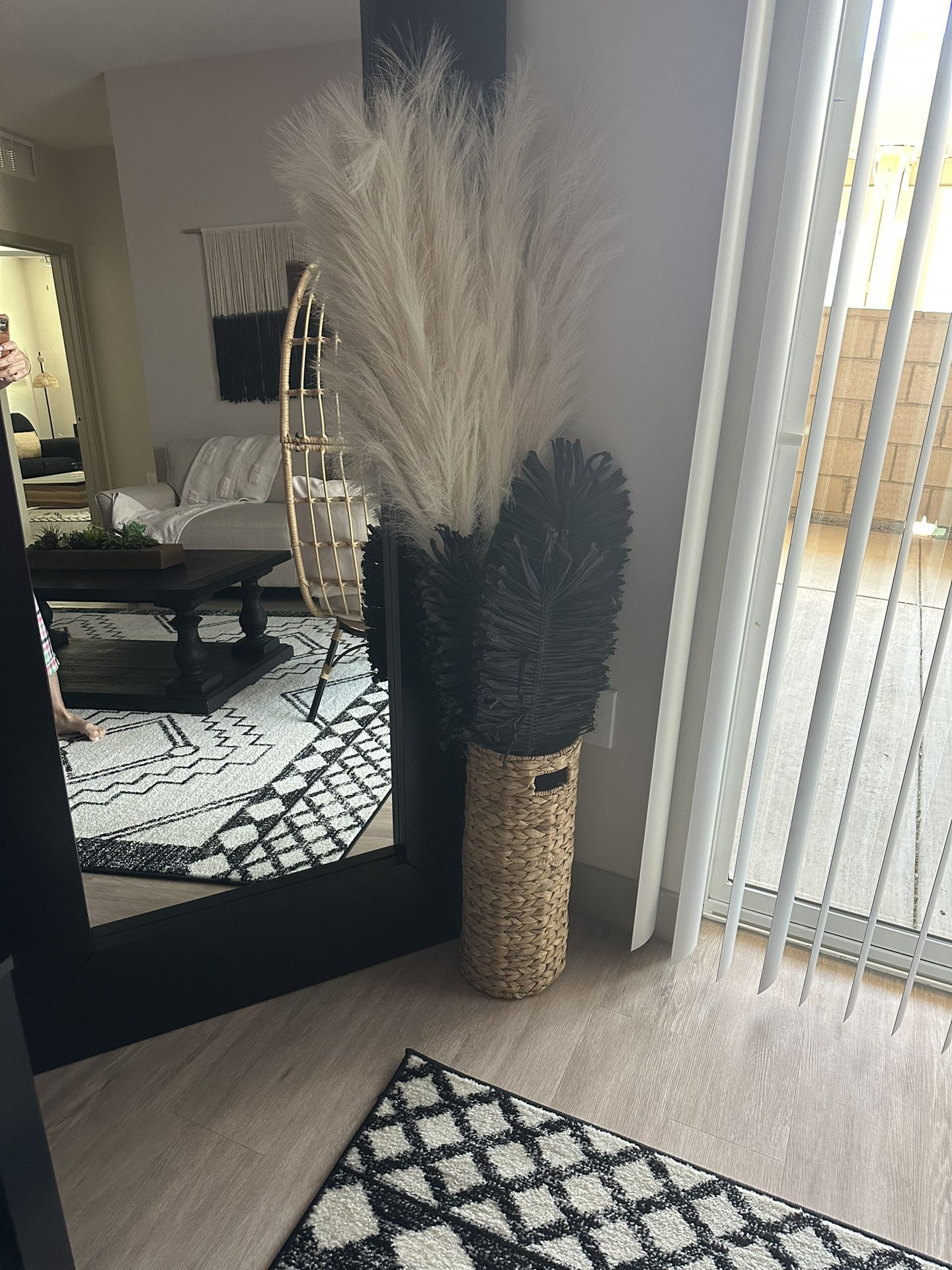 Wicker Vase With Pompous Feathers And Wicker, Feather, Flower Piece