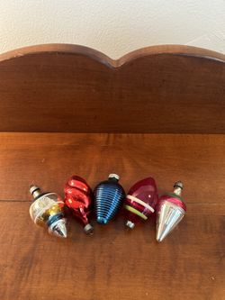 Set of 5 Vintage Christmas Ornaments - about 3” in length - unsilvered WW2 era, premier