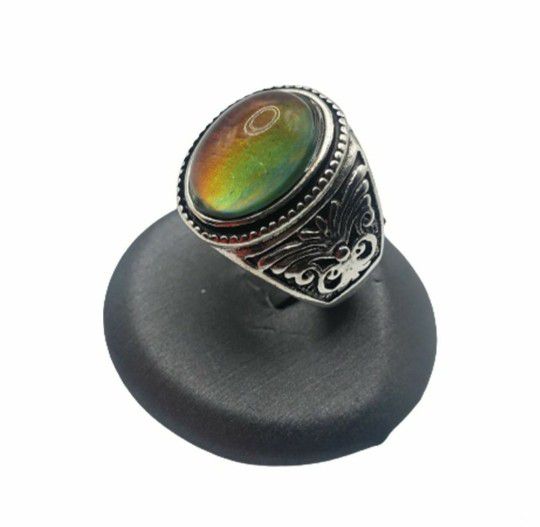 Men and Woman Mood Ring Temperature Change Color Sensitive Glazed Fashon Ring Silver Size 10
