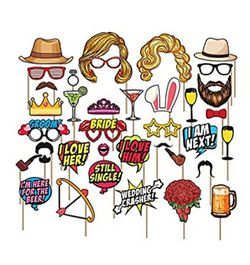 NEW! Wedding Photo Booth Props Kit - 38 Pieces with Wooden Sticks - Carpediem Party Prop Essential Vol.1