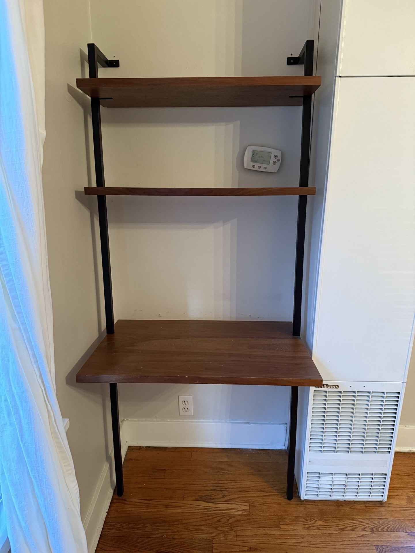 CB2- Helix Walnut Wood Wall Mount Desk With Shelves 70''