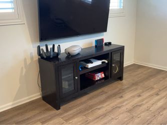 Dark Brown TV Stand with Glass Doors