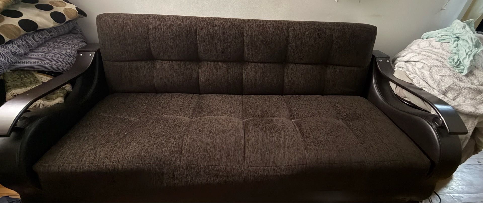 Brown Fabric Futon Sofa Bed with Storage