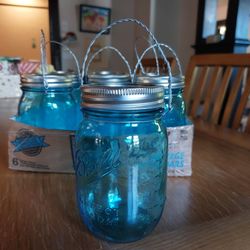 SET OF 6 VINTAGE STYLE BLUE BALL MASON JARS