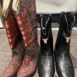 8.5 Cowgirl Boots Black And Red Glitter Lace 