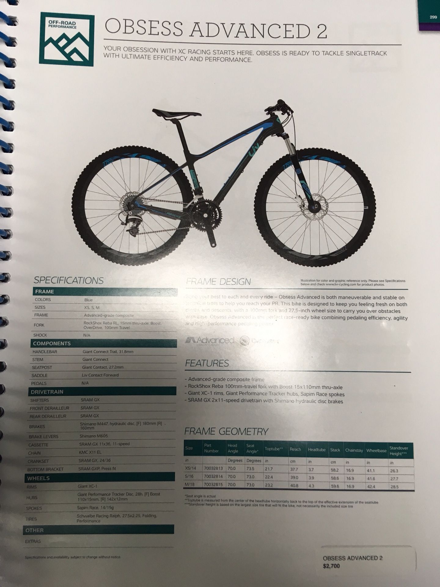 2017 LiV obsess advanced 2, 27.5, Carbon, XS