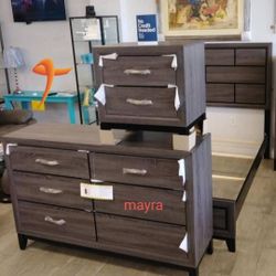 Brand New/ Gray Panel Bedroom Set, Bed, Dresser, Mirror, Night Stand// Mattress Sold Separately 