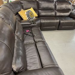 Brown Leather Sectional With Recliners