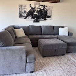 Living spaces gray sectional sofa couch sala ottoman
