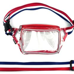 Clear Patriotic Fanny Pack Stadium Approved | American Flag Waist Bag w/ Extender