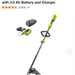RYOBI 40V Expand-It Cordless Battery Attachment Capable String Trimmer with 4.0 Ah Battery and Charger