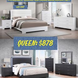 Elis Furniture Black Friday Sale 6 Pcs Bedroom Set LED Light QUEEN ONLY $879