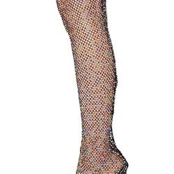 Sparkly Fish Net High Boots Black Size 10