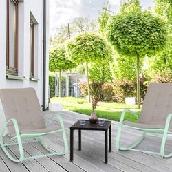 3pc Set with Patio Rocking Chairs & Metal Side Table