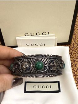 Antique Gucci GG 925 Sterling Silver Cuff Tiger Head Garden Italy Bracelet