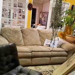 Beige Suede Leather Couch 7”-ish Long