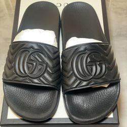 Authentic Size 7 Black Gucci Matelasse Rubber Slides Worn 3x 