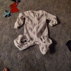 Absorba 3T Sleepwear One Piece Zip White With Black Print 