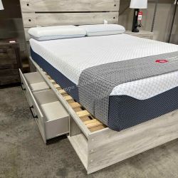 QUEEN STORAGE BED - SIDE STORAGE, WHITEWASH, NO BOX REQUIRED- ALL SIZE AVAILABLE  - [NEW]