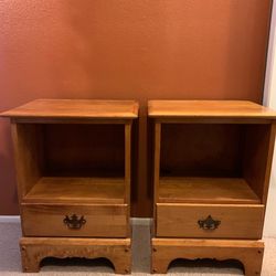 Solid Wood End Tables (Set of 2) – Vintage Style w/ Drawer & Shelf