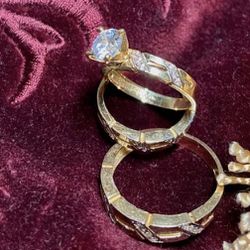 Genuine Gold Wedding Ring Engagement Set 2 Women’s 1 Men’s
