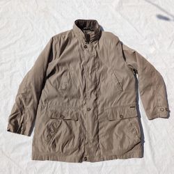 London Fog Men's Jacket XL Button Lining Beige Green - All Season - Zipped Hood
