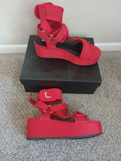 Red Platform Sandals with Ankle Straps