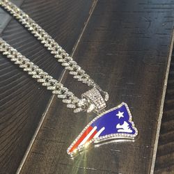 New England Patriots Iced Out Rhinestone Pendant Necklace