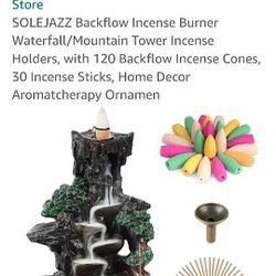 SOLEJAZZ Backflow Incense Burner Waterfall/Mountain Tower Incense Holders, with 120 Backflow Incense Cones, 30 Incense Sticks, Home Decor Aromatcherap