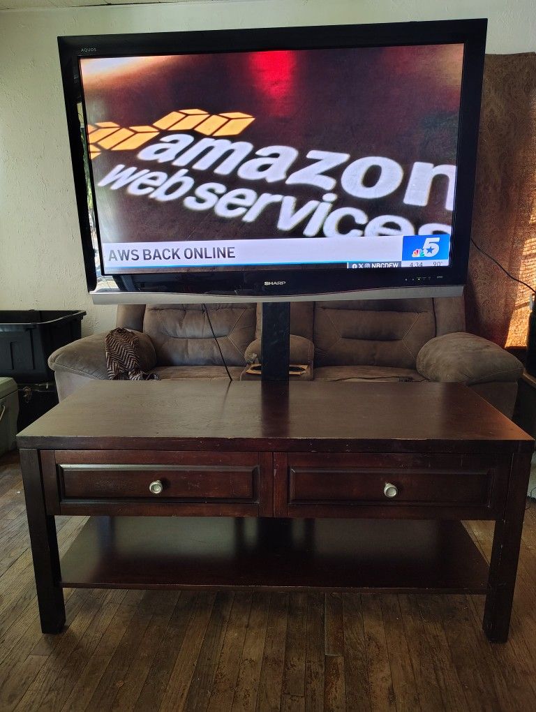 Sanyo TV With Wood Cabinet and Mount