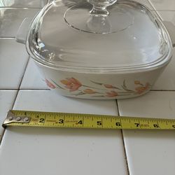 Kitchenware Corningware two casserole dishes from the 1980s.  Six beer glasses.    One Danby marble wine cooler