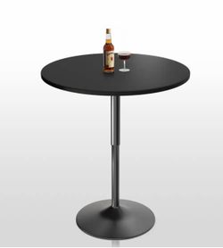 Black Round Wood Bar Height Outdoor Bistro Table with Adjustable Black Stand (Dia. 31.5 in. )