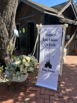 Linen signs and Vintage stroller
