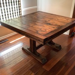 EXCEPTIONAL RUSTIC, SOLID WOOD, SQUARE FARMHOUSE DINING TABLE, CUSTOM MADE.