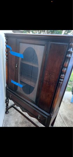 Antique Dark Wood China Cabinet