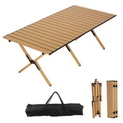 Portable Roll-Top Camping Table, Rectangle Picnic Folding Table with Carry Bag, brand new