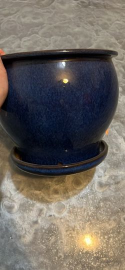 Blue Ceramic Planter Pot 9.5” D x 10”W