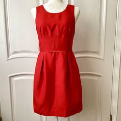 J. Crew Allie Dress Poppy Red  Sleeveless Mini 100% Wool Pleated Dress Size 4
