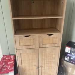 Rattan Storage Cabinet- Natural Oak Color