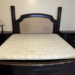 King Bed with Mattress, Adjustable Serta Base, Dresser and Mirror, Two Night Stands 