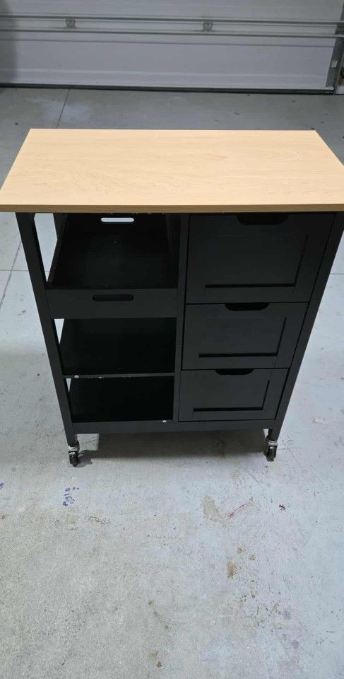 Small Solid Wood Top Kitchen Island Cart on Wheels with Storage