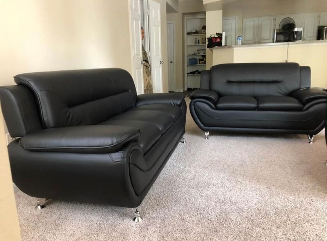 Brand New Black Leather Sofa + Loveseat - Chair | Pay After Delivery 🚚