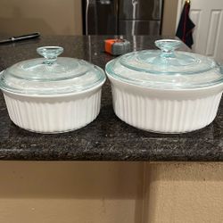 Newbrand 4 Piece Corningware French White 2.3 L And 1.4 L Microwave And Oven Safe Stoneware With Lid Dinner Set