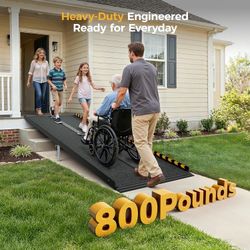 7 FT Portable Wheelchair Ramp-800LBS Heavy-Duty, High-Strength Aluminum Alloy with 4 Adjustable Legs, 4 Wheels, Triple Anti-Slip and Seamless Design, 